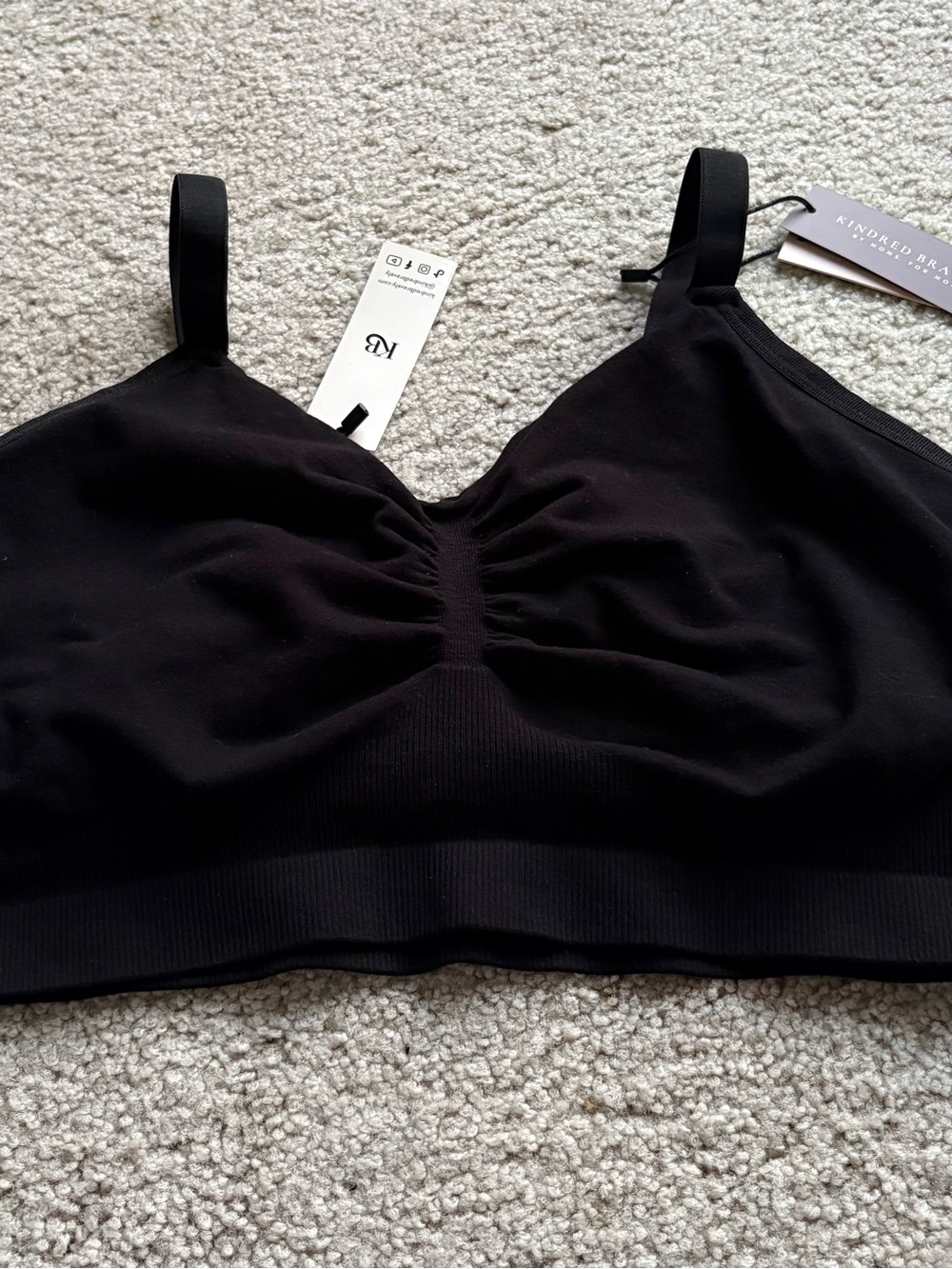 Kindred Bravely Black Seamless Nursing Bralette with Ruched Front